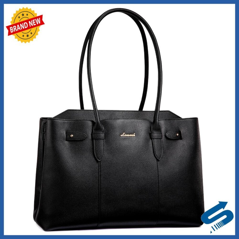 Leather Laptop Tote Bag Waterproof Elegant Professional Work Purse with Zipper